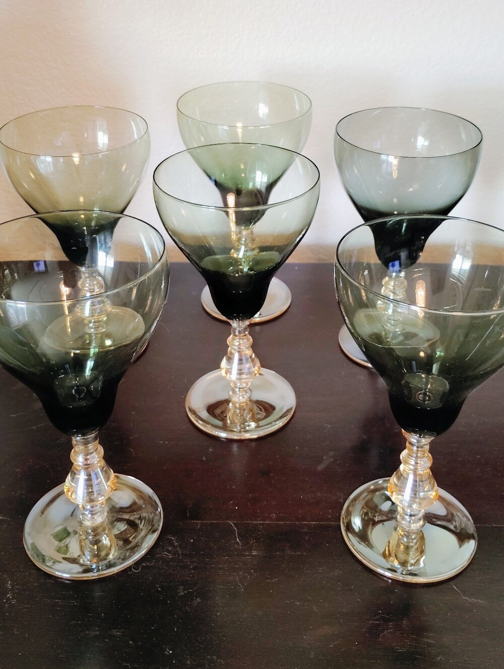 Smoky Green Crystal Wine Glasses - Set of 6